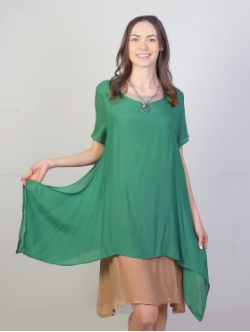 Layered 2-Tone Short-Sleeve Shift Dress